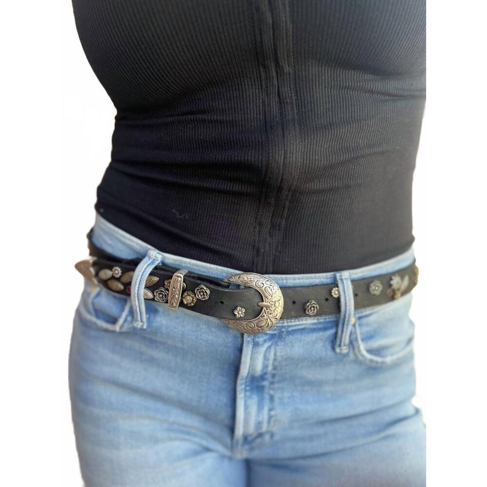 NEW CAMPOMAGGI mixed studs leaf red strass belt in black